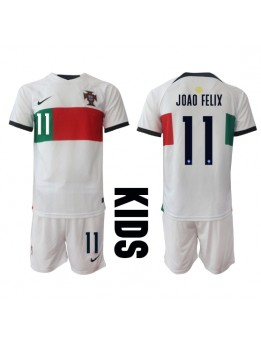 Portugal Joao Felix #11 Replika Borta Kläder Barn VM 2022 Kortärmad (+ byxor)